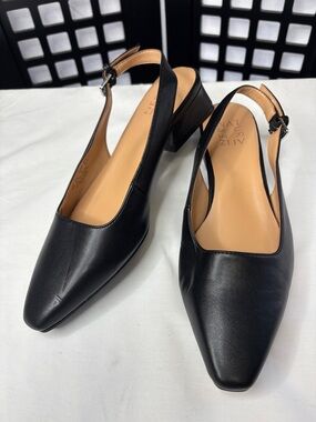 🖤 Naturalizer "Ginger" Slingback Heels Women's 7 Black Leather Square Toe 🖤